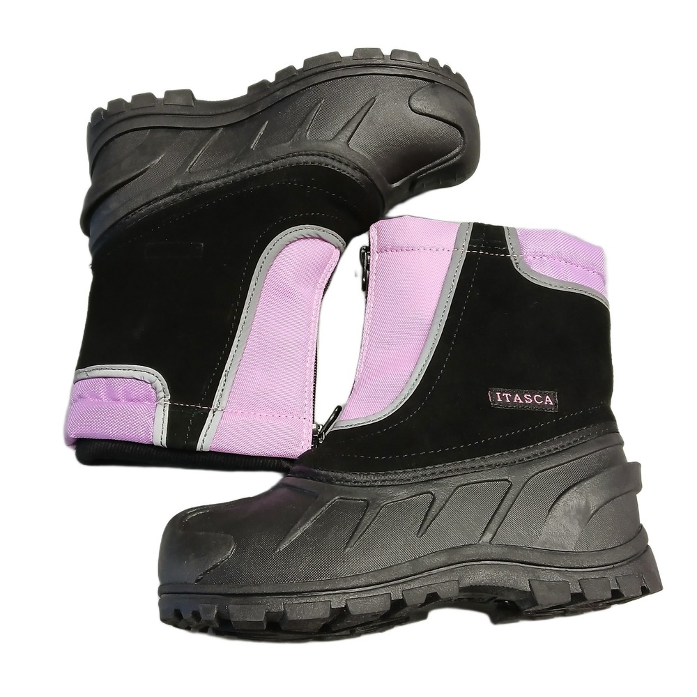 Itasca Snow Stomper Pac Boots Girls Size 2 Multi Leather Traction Sole Zip Up